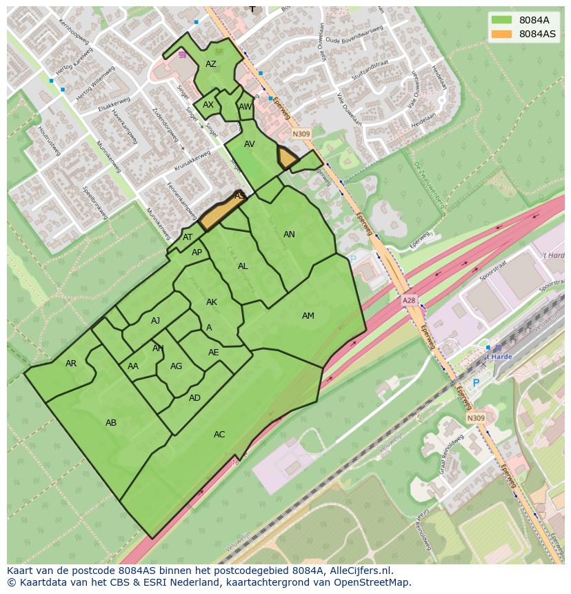 Afbeelding van het postcodegebied 8084 AS op de kaart.