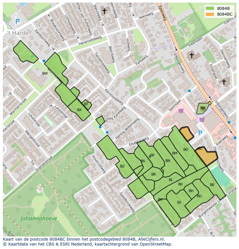 Afbeelding van het postcodegebied 8084 BC op de kaart.