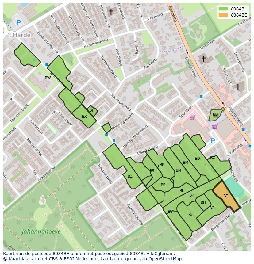 Afbeelding van het postcodegebied 8084 BE op de kaart.