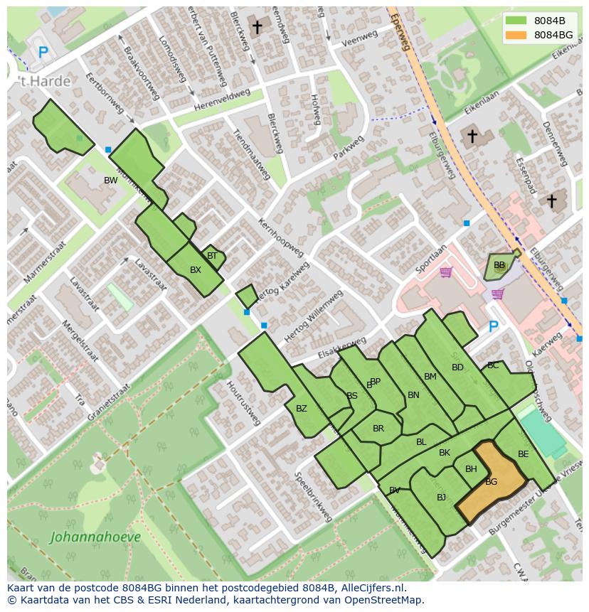Afbeelding van het postcodegebied 8084 BG op de kaart.