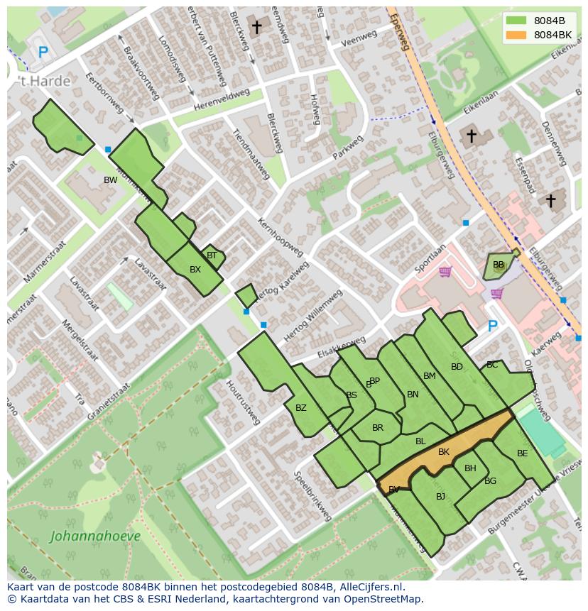 Afbeelding van het postcodegebied 8084 BK op de kaart.
