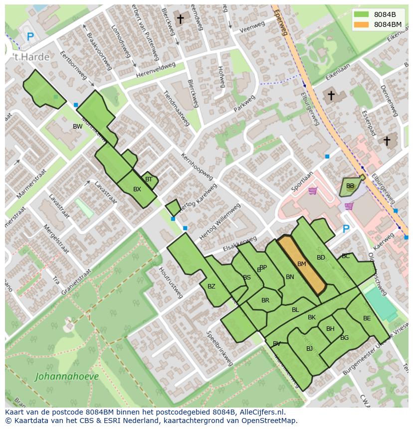 Afbeelding van het postcodegebied 8084 BM op de kaart.