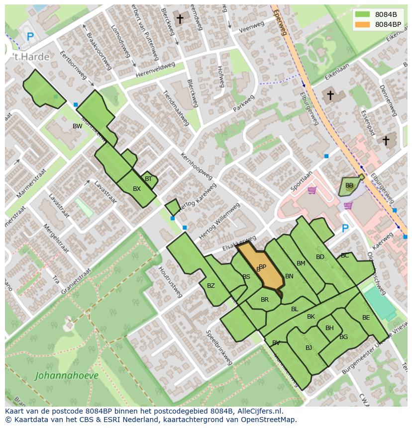 Afbeelding van het postcodegebied 8084 BP op de kaart.