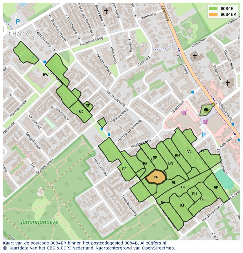 Afbeelding van het postcodegebied 8084 BR op de kaart.