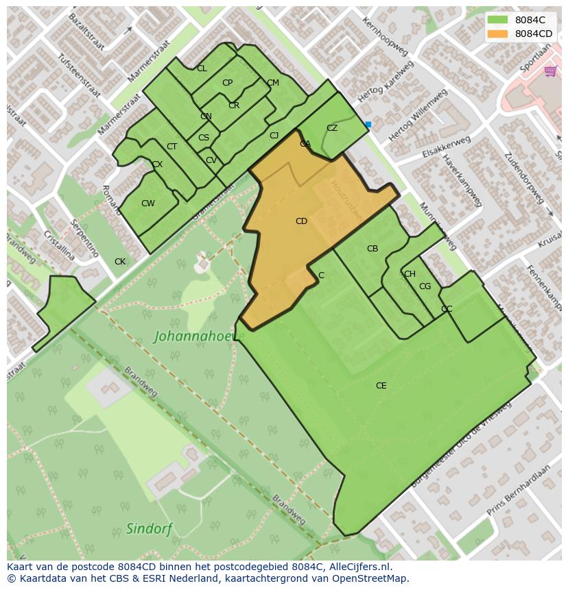 Afbeelding van het postcodegebied 8084 CD op de kaart.