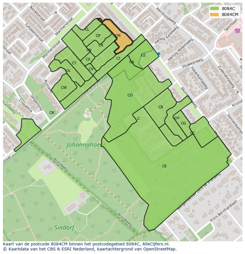 Afbeelding van het postcodegebied 8084 CM op de kaart.