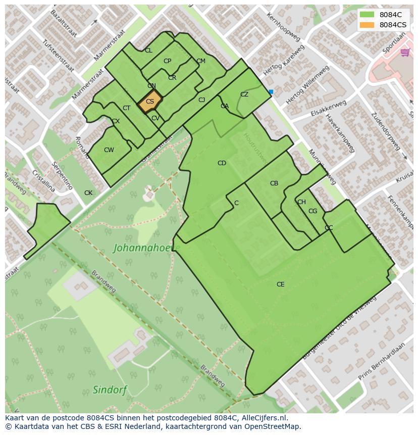 Afbeelding van het postcodegebied 8084 CS op de kaart.