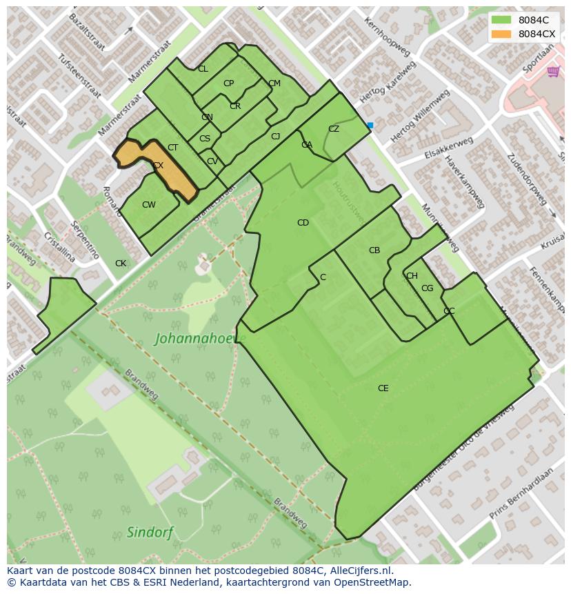 Afbeelding van het postcodegebied 8084 CX op de kaart.