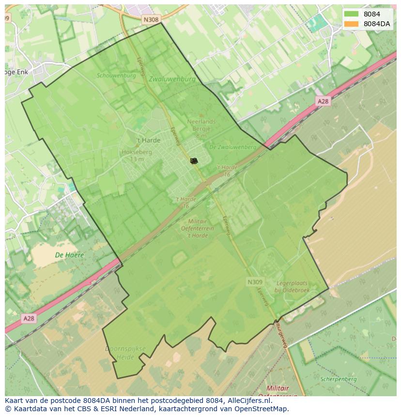 Afbeelding van het postcodegebied 8084 DA op de kaart.