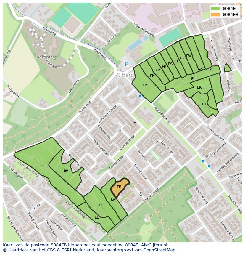 Afbeelding van het postcodegebied 8084 EB op de kaart.