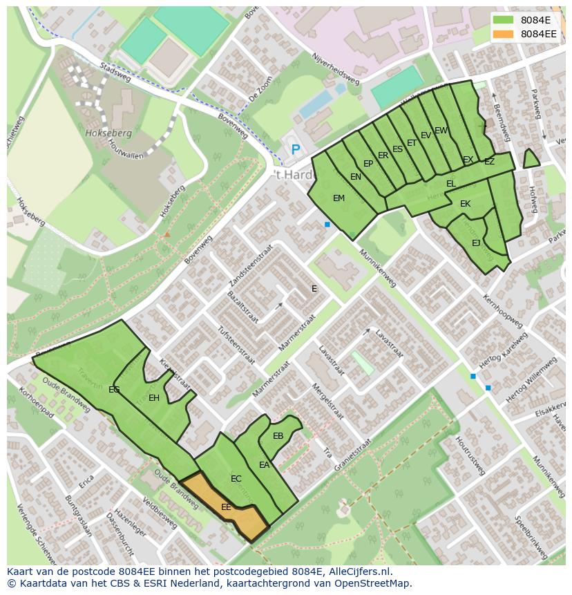Afbeelding van het postcodegebied 8084 EE op de kaart.
