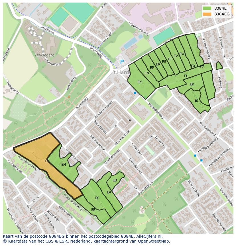 Afbeelding van het postcodegebied 8084 EG op de kaart.
