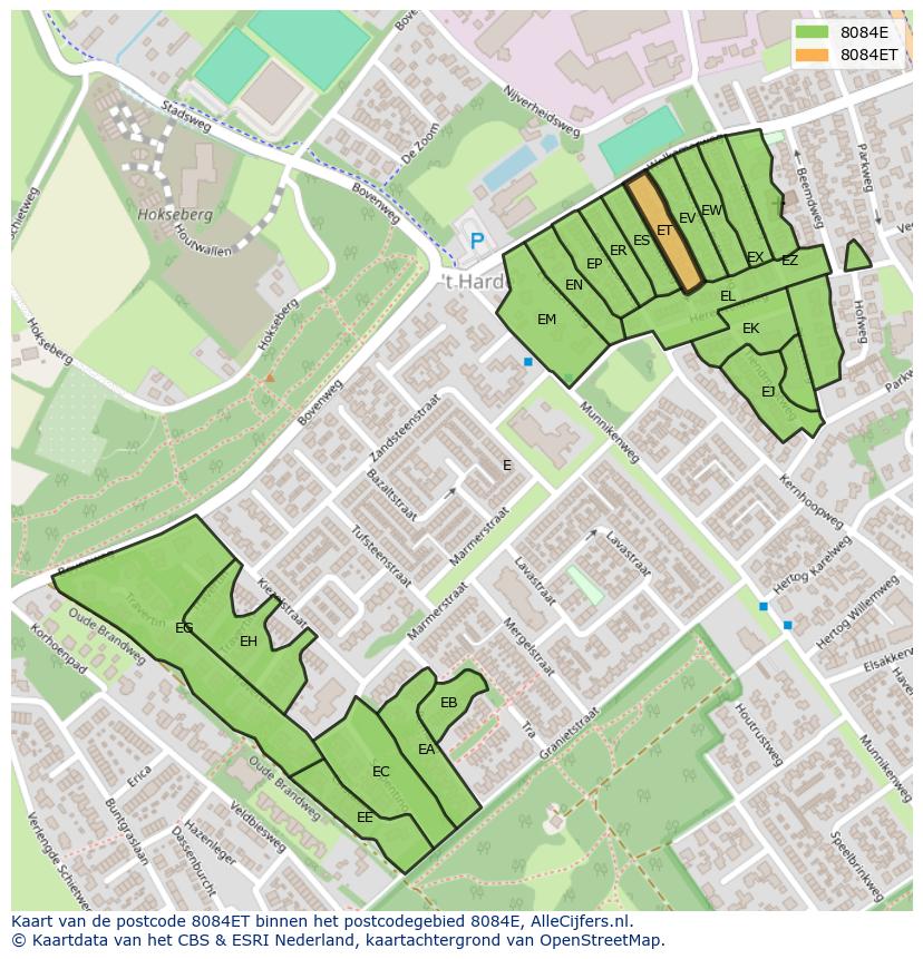 Afbeelding van het postcodegebied 8084 ET op de kaart.