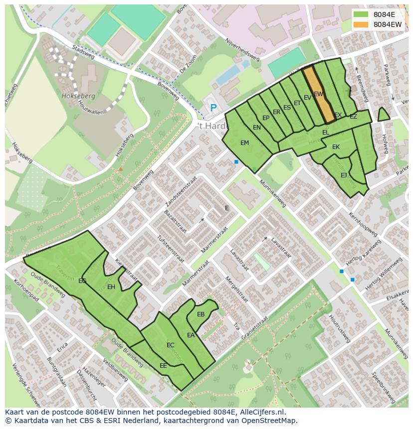 Afbeelding van het postcodegebied 8084 EW op de kaart.