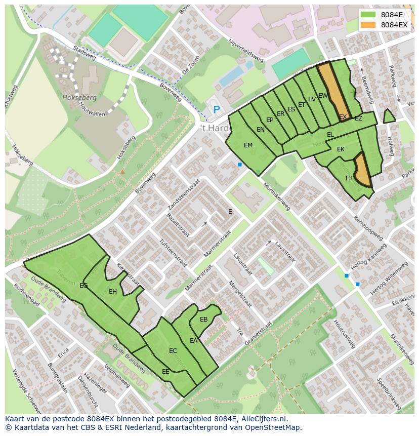 Afbeelding van het postcodegebied 8084 EX op de kaart.
