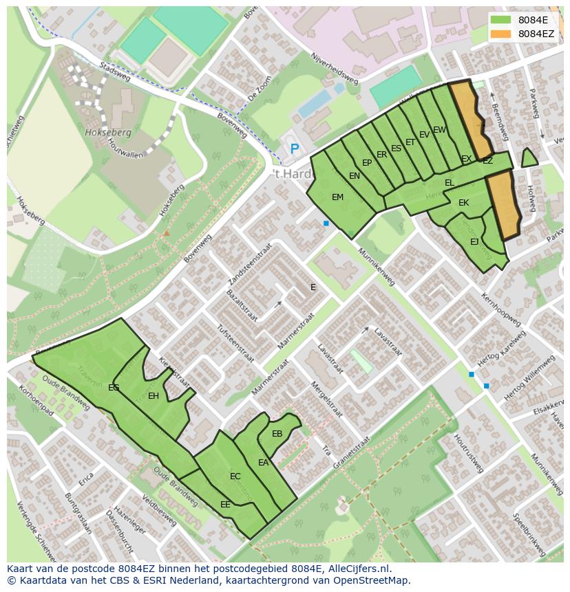 Afbeelding van het postcodegebied 8084 EZ op de kaart.