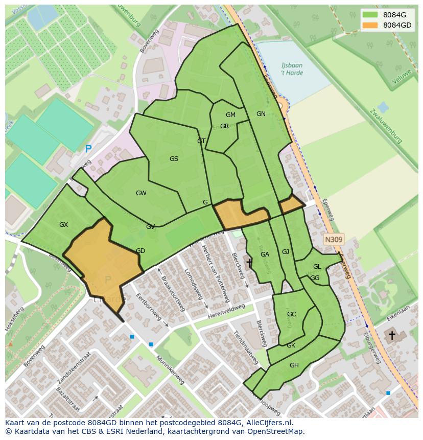 Afbeelding van het postcodegebied 8084 GD op de kaart.