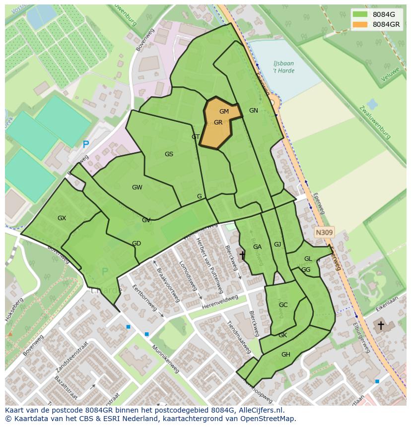 Afbeelding van het postcodegebied 8084 GR op de kaart.