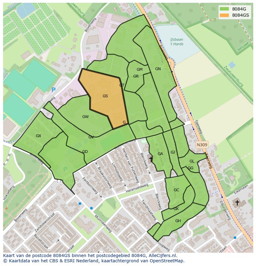 Afbeelding van het postcodegebied 8084 GS op de kaart.