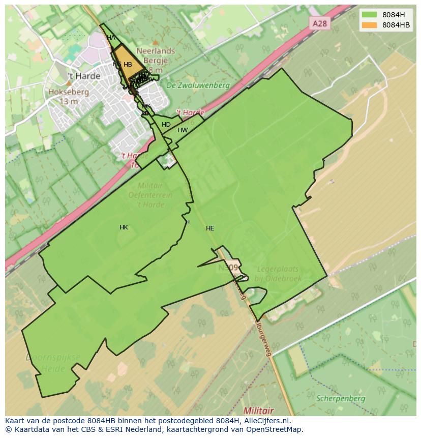 Afbeelding van het postcodegebied 8084 HB op de kaart.