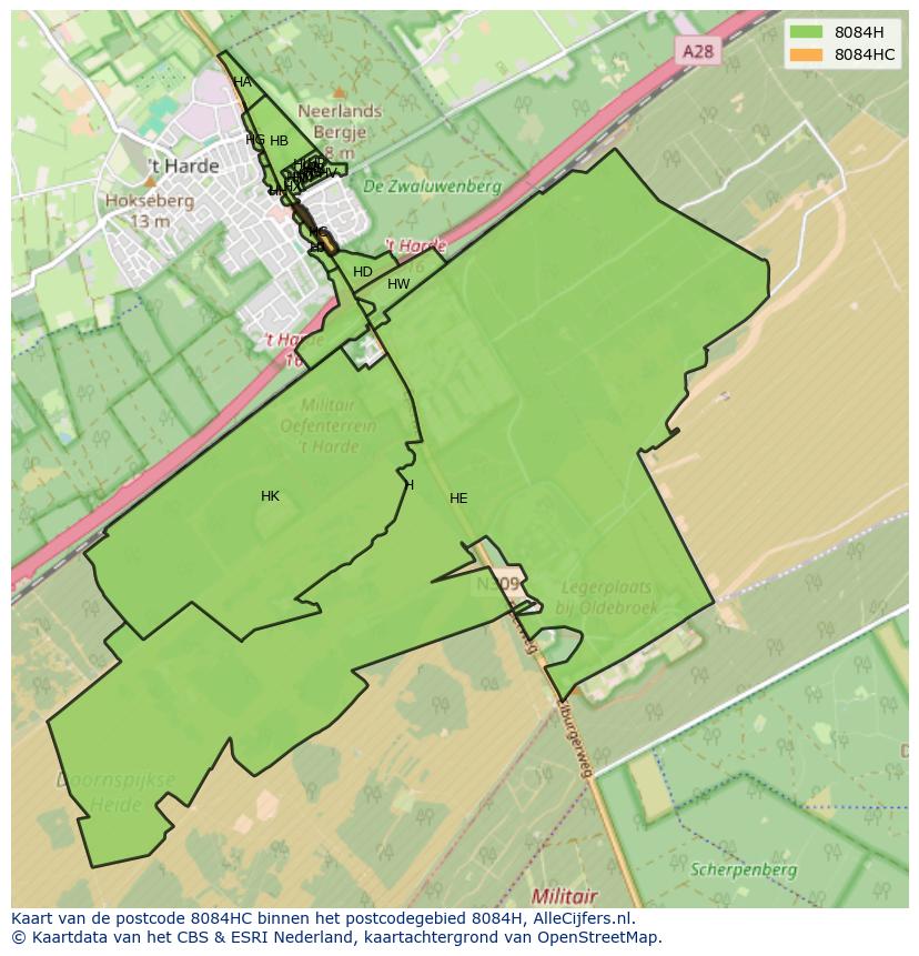Afbeelding van het postcodegebied 8084 HC op de kaart.