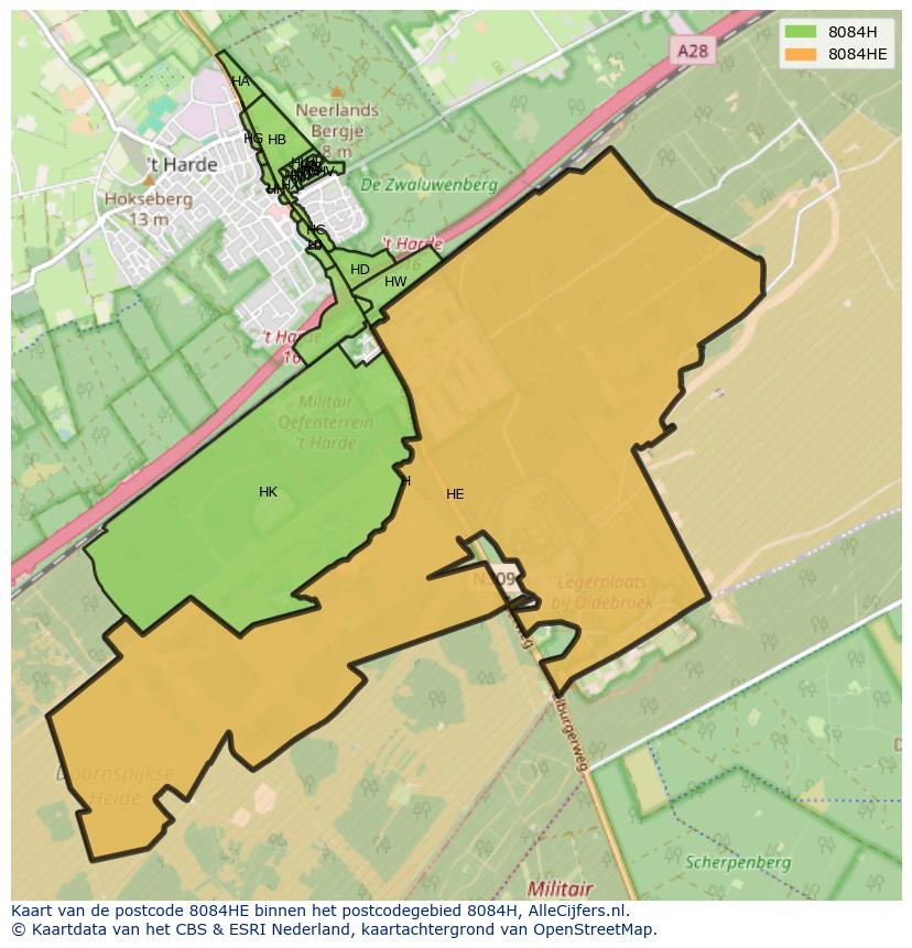 Afbeelding van het postcodegebied 8084 HE op de kaart.