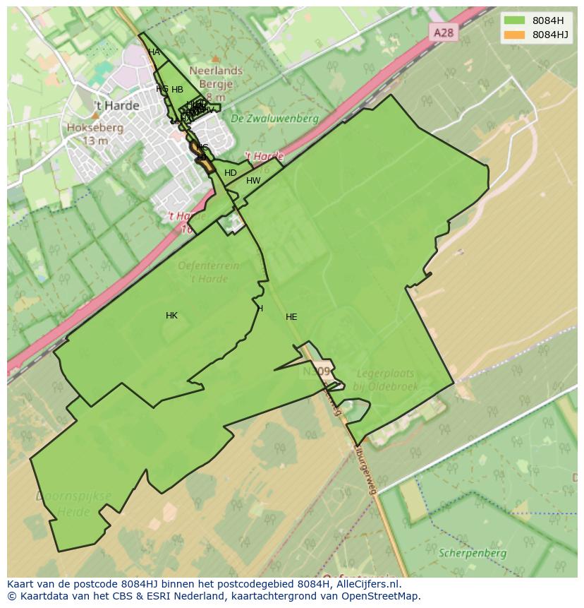 Afbeelding van het postcodegebied 8084 HJ op de kaart.