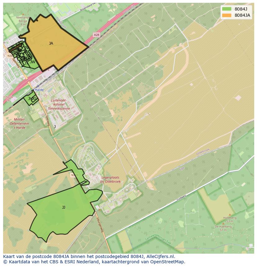 Afbeelding van het postcodegebied 8084 JA op de kaart.