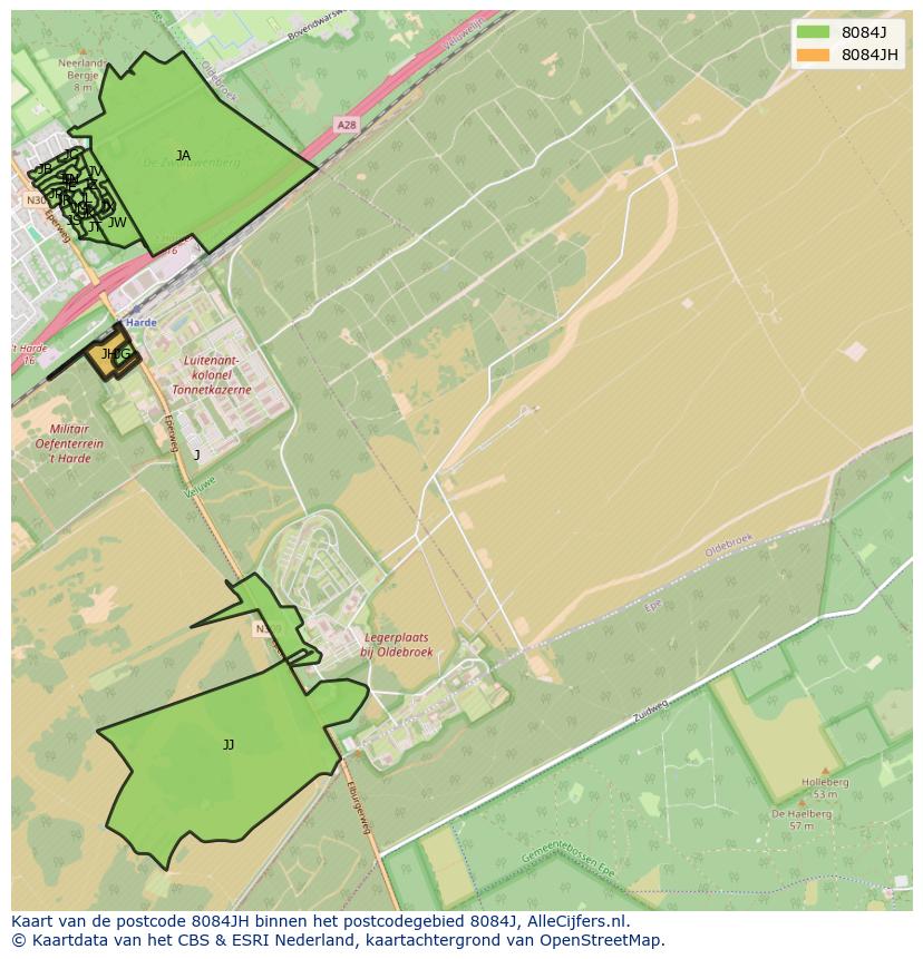Afbeelding van het postcodegebied 8084 JH op de kaart.