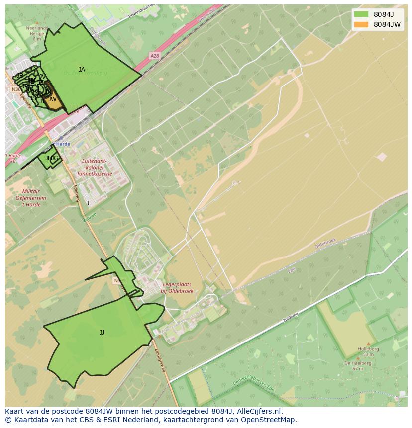 Afbeelding van het postcodegebied 8084 JW op de kaart.