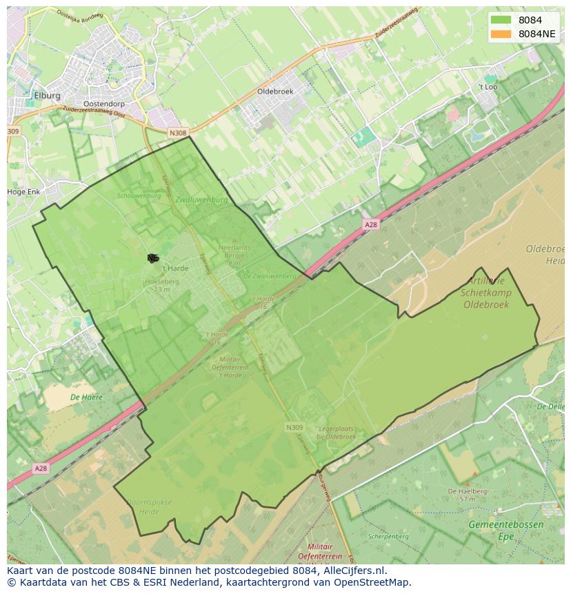 Afbeelding van het postcodegebied 8084 NE op de kaart.
