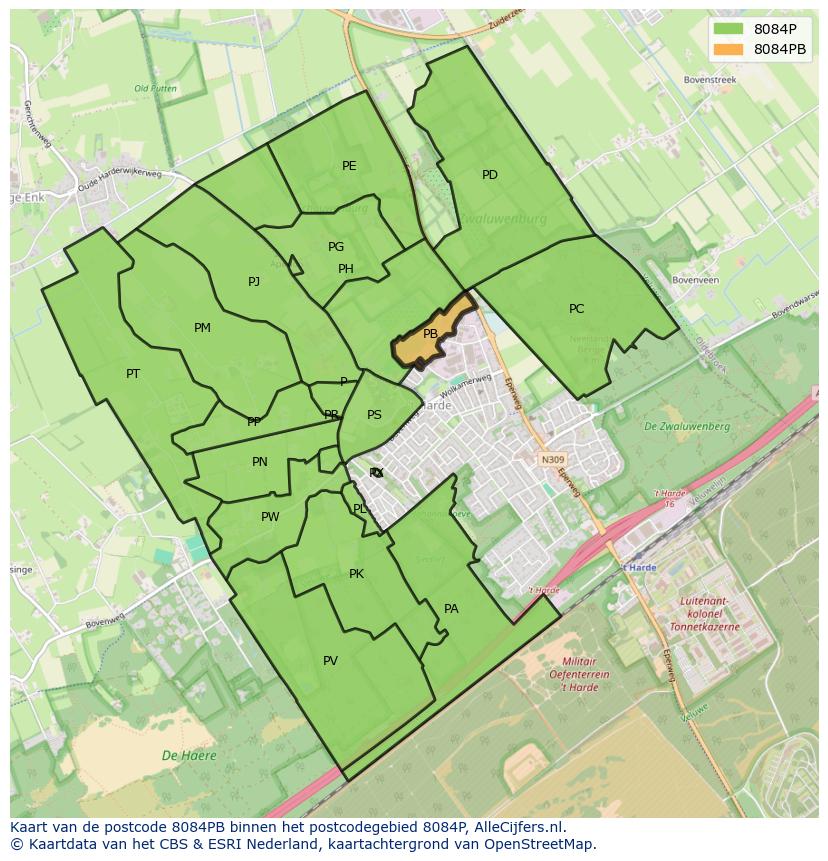 Afbeelding van het postcodegebied 8084 PB op de kaart.