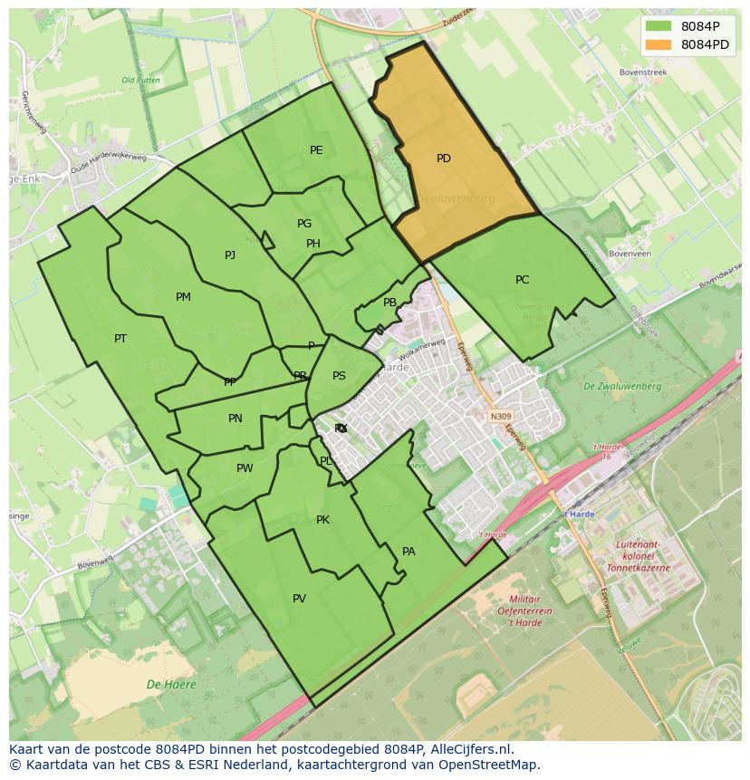 Afbeelding van het postcodegebied 8084 PD op de kaart.