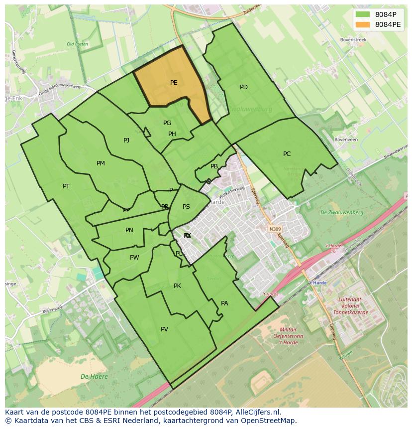 Afbeelding van het postcodegebied 8084 PE op de kaart.