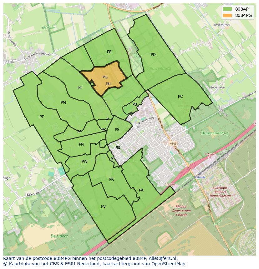 Afbeelding van het postcodegebied 8084 PG op de kaart.