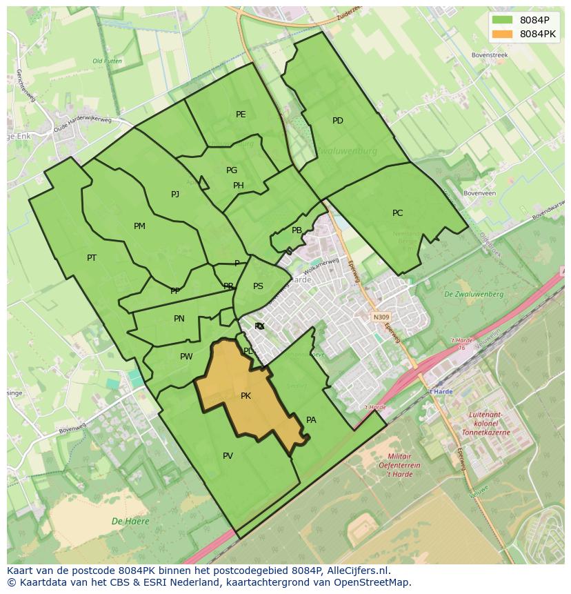 Afbeelding van het postcodegebied 8084 PK op de kaart.