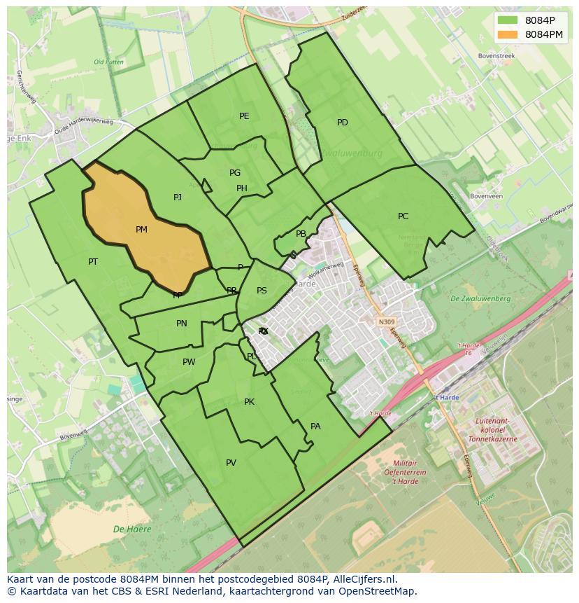 Afbeelding van het postcodegebied 8084 PM op de kaart.