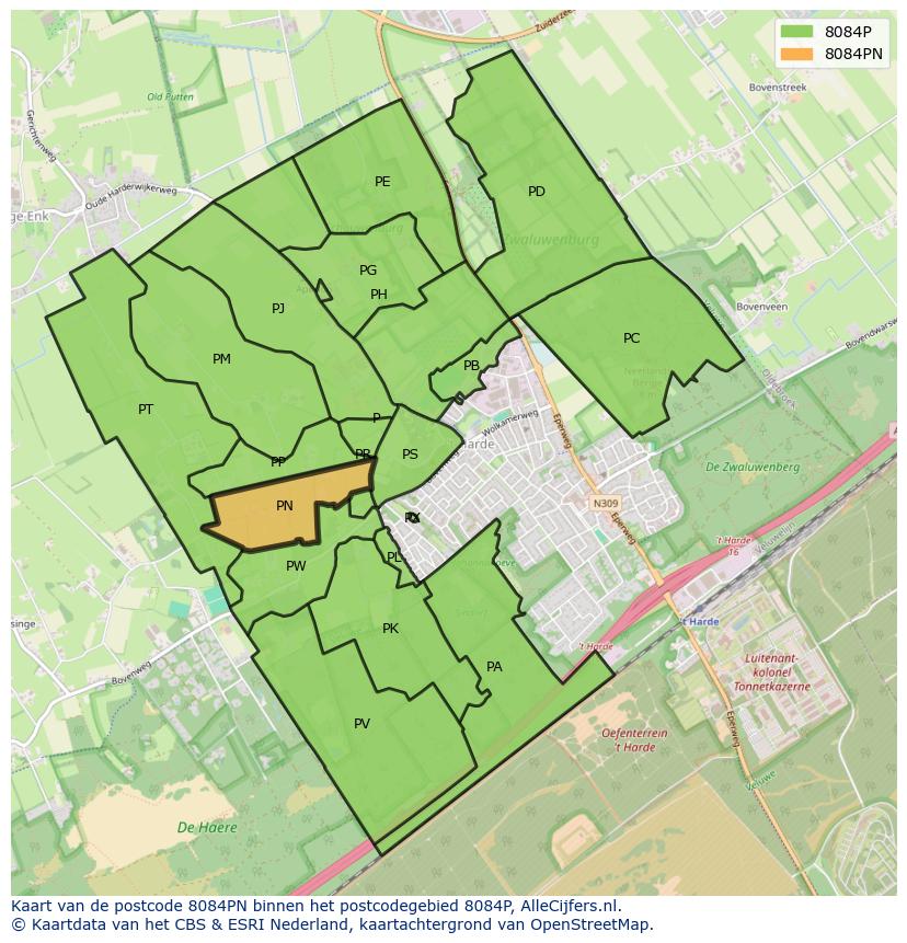 Afbeelding van het postcodegebied 8084 PN op de kaart.