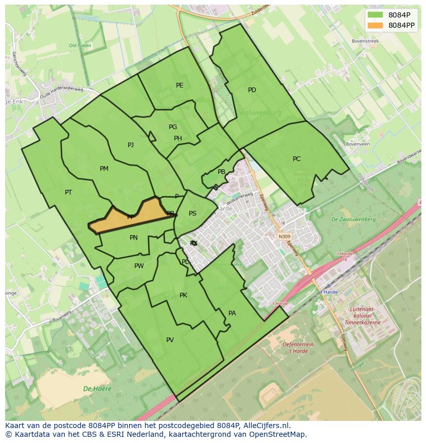 Afbeelding van het postcodegebied 8084 PP op de kaart.