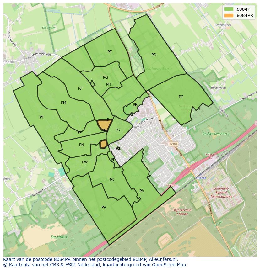 Afbeelding van het postcodegebied 8084 PR op de kaart.
