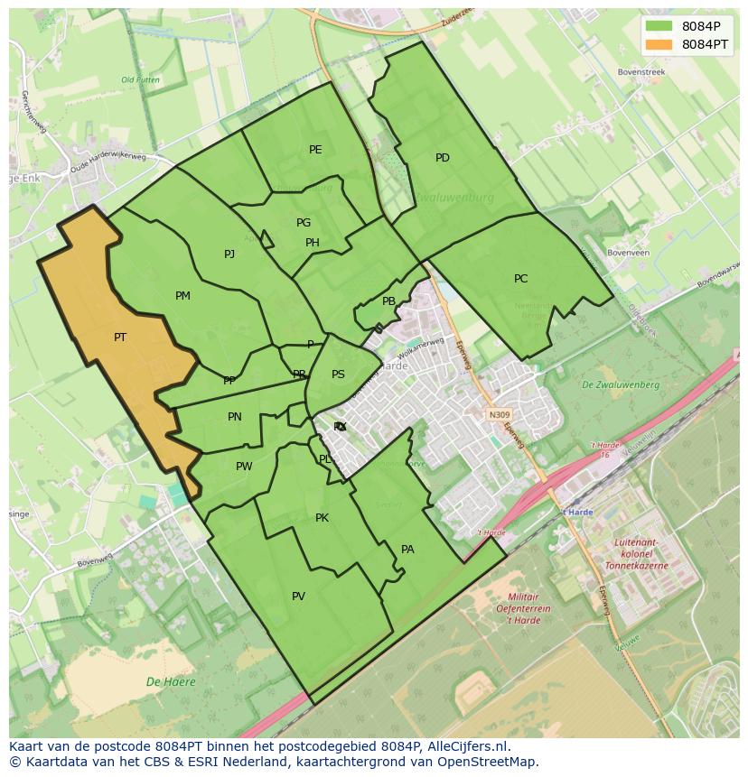 Afbeelding van het postcodegebied 8084 PT op de kaart.