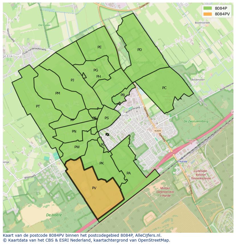 Afbeelding van het postcodegebied 8084 PV op de kaart.