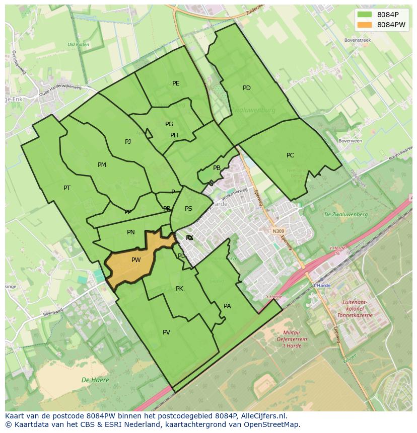 Afbeelding van het postcodegebied 8084 PW op de kaart.