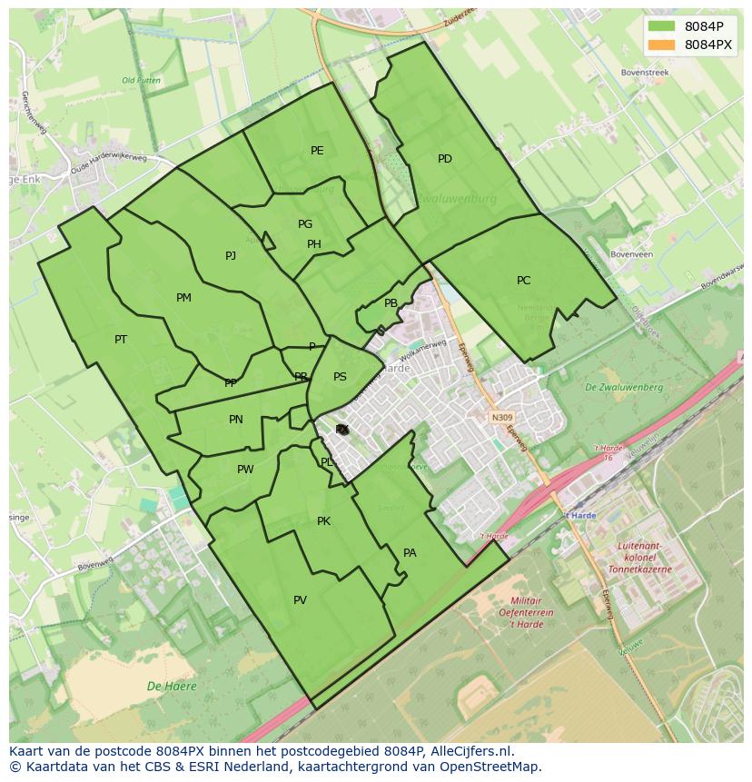Afbeelding van het postcodegebied 8084 PX op de kaart.