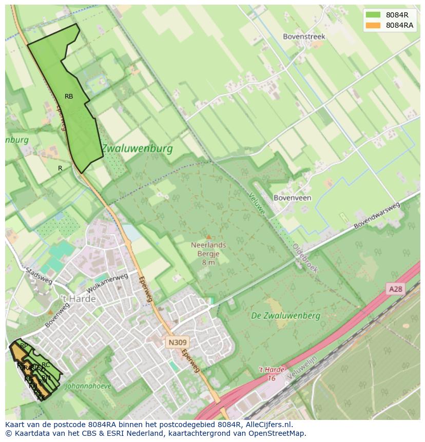 Afbeelding van het postcodegebied 8084 RA op de kaart.