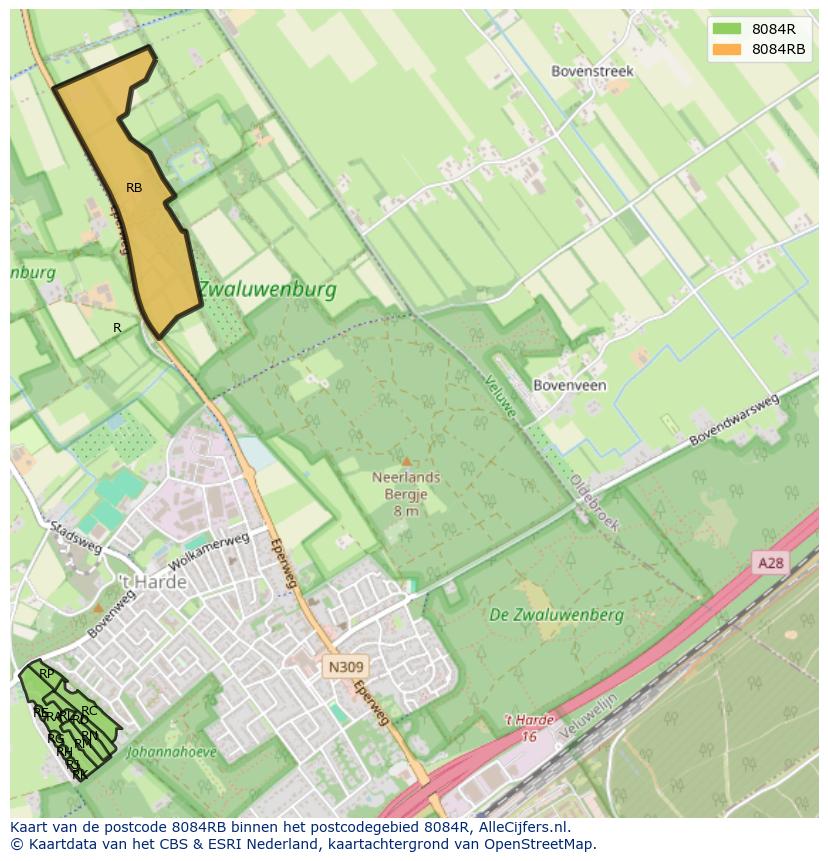 Afbeelding van het postcodegebied 8084 RB op de kaart.