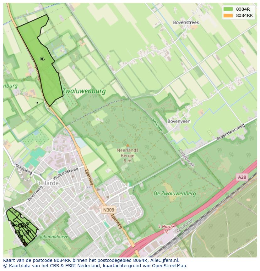 Afbeelding van het postcodegebied 8084 RK op de kaart.