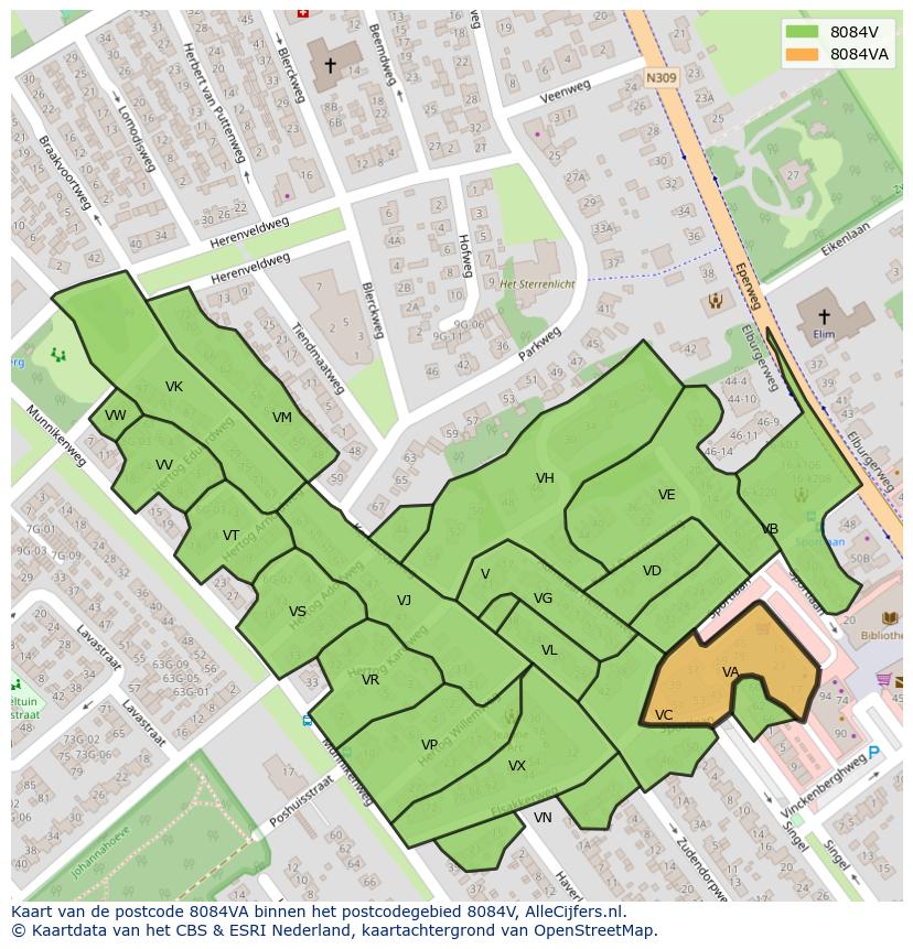 Afbeelding van het postcodegebied 8084 VA op de kaart.