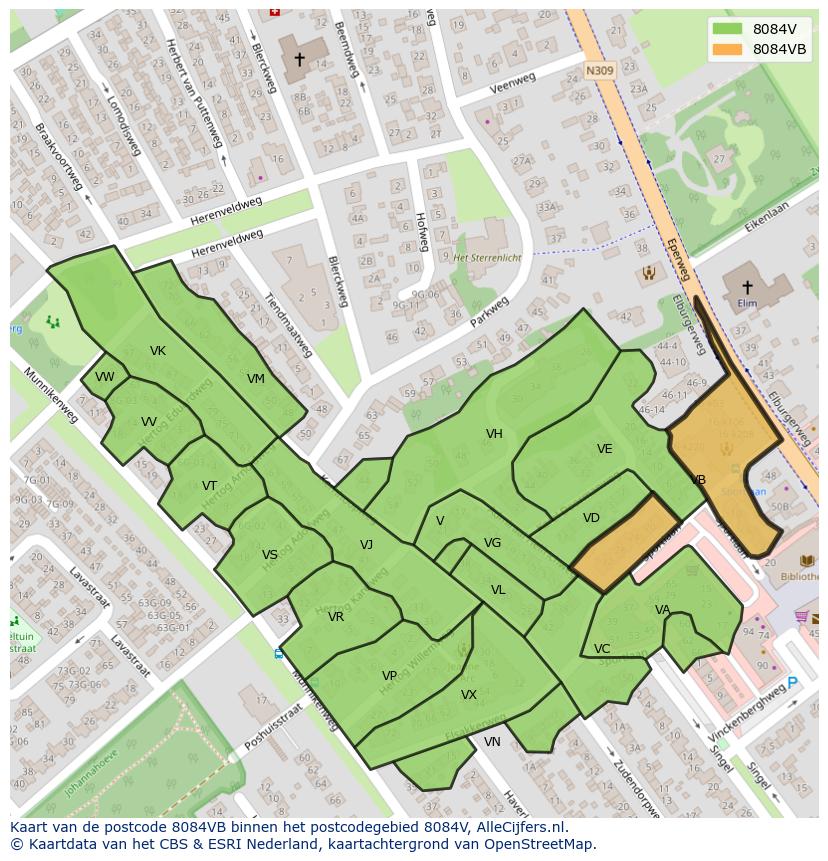 Afbeelding van het postcodegebied 8084 VB op de kaart.