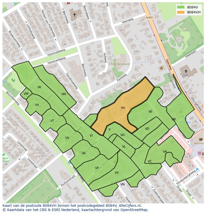 Afbeelding van het postcodegebied 8084 VH op de kaart.